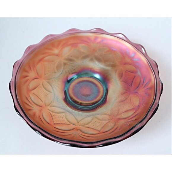 Vintage Carnival Glass Purple Pressed Bottom Footed Bowl Iridescent 1940's - Picture 2 of 4